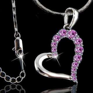 18K White gold GP Swarovski crystal heart Necklace A35  