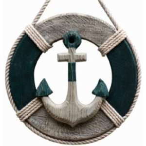    12 Inch Wooden With Anchor Nautical Life Ring 