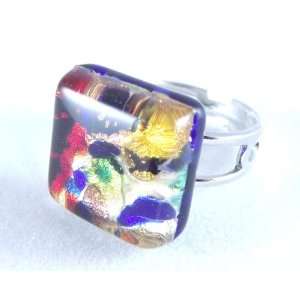   Color Gold Small Square Venetian Murano Glass Adjustable Ring: Jewelry