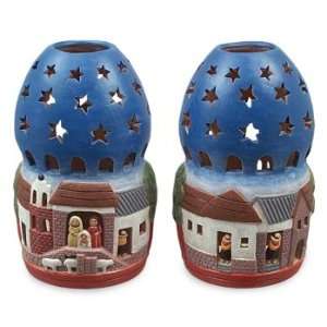  Ceramic candleholders, Village Birth (pair)