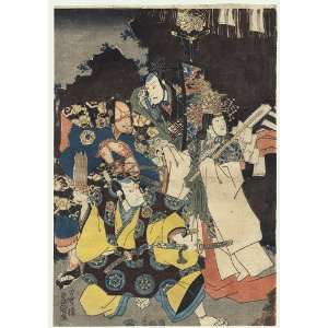 Toyokuni III/Kunisada Japanese Woodblock Print; Coaxing the Sun God