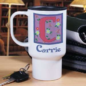  Personalized Floral Initial Travel Mug