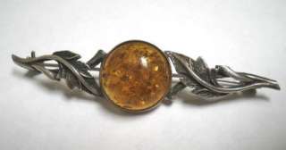 Vintge 925 Sterling Silver ART NOUVEAU Amber pin brooch  
