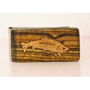    Money Clip with Hand Inlaid Cherry Wood Trout 