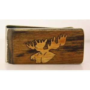    Money Clip with Hand Inlaid Cherry Wood Moose 