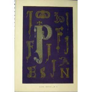   Eighth Century Colour Print C1882 Calligraphy Letters