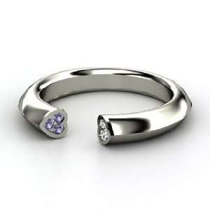 Two Hearts Ring, Sterling Silver Ring with Diamond & Iolite