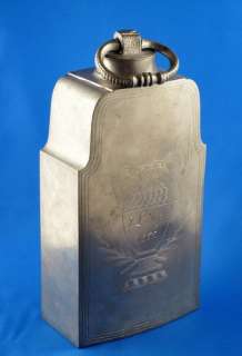Antique Dated 1866 Signed wine flask flat pewter canister engraved 