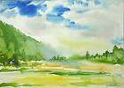 TROPICAL ISLAND LANDSCAPE Plein Air Mountain Watercolor Listed Artist 