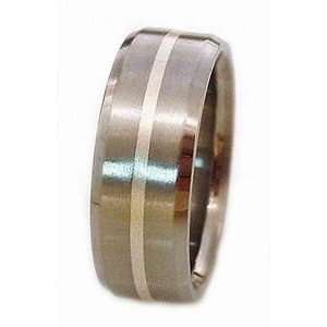  Titanium Ring Domed One 1mm Gold Inlay and Two .75mm Silver Inlays 
