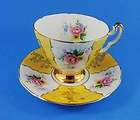 Striking Yellow & Floral Pattern Adderley Tea Cup and Saucer Set