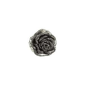    King Baby Studio Rose Ring with Pave Black CZ Ring: Jewelry