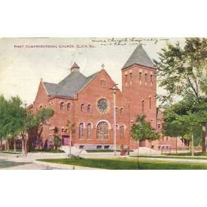 1907 Vintage Postcard   First Congregational Church   Elgin Illinois