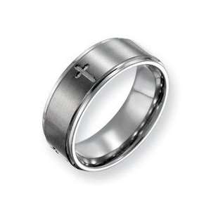  Titanium Ridged Edge Cross Promise Ring: Jewelry