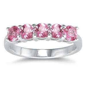  5 Stone Pink Topaz Ring 14K White Gold SZUL Jewelry