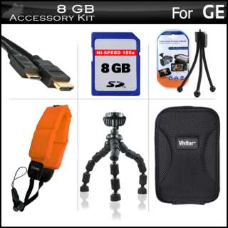 8GB Accessory Kit For GE Active DV1 Pocket Video Camera 628586956896 