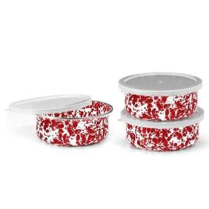   Pattern Red Marble, Tableware Type Storage Bowls with Lids Set of 3