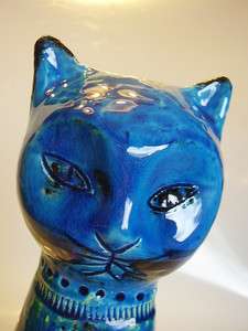 Large Rimini blue cat figurine, Aldo Londi for Bitossi, Italy, 12.6 