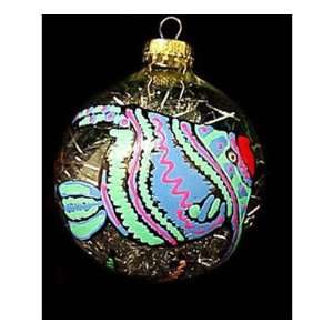 Angel Fish Design   Hand Painted   Heavy Glass Ornament   3.25 inch 