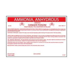 HC207P   Container Labels, Ammonia Anhydrous, 6 1/2 X 10, Pressure 