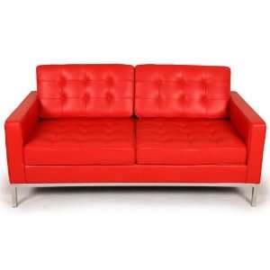   : Florence Knoll Style Loveseat, Red Aniline Leather: Home & Kitchen