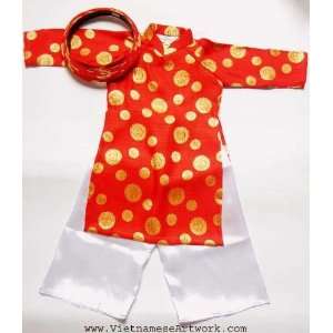  Ao Dai, Vietnamese Traditional Dress for Children   Red 