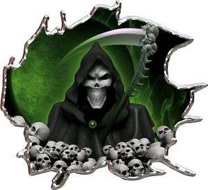 Vinyl graphic decal Grim Reaper Skulls green race car  