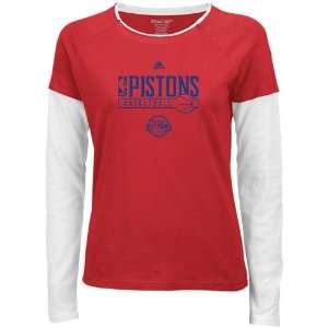 adidas Detroit Pistons Ladies Red Chest Pass Long Sleeve 