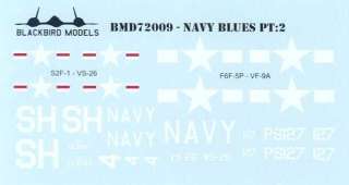 Blackbird Decals 1/72 U.S. NAVY BLUES Part 2 F6F Hellcat & S2 Tracker 