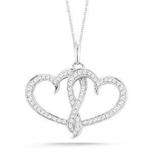 10k White Gold Diamond Kissing Heart Pendant (1/4 cttw, I J Color, I2 