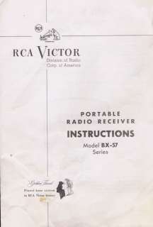 RCA Victor Portable Radio Receiver Instructions BX 57  