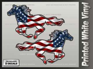   SET (2) AMERICAN FLAG USA Old Glory Horses Vinyl Bumper Decal A  