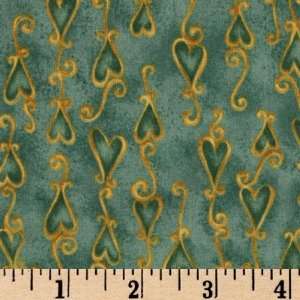  42 Wide Love Is Hearts Teal Fabric By The Yard: Arts 