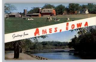 Postcard Greetings From Ames,Iowa/IA FarmRiver  