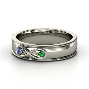  Infinite Love Ring, Platinum Ring with Sapphire & Emerald 