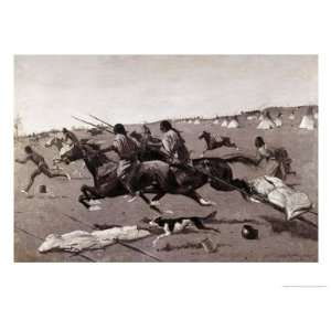 Indian Village Routed, Geronimo Fleeing from Camp Giclee Poster Print 
