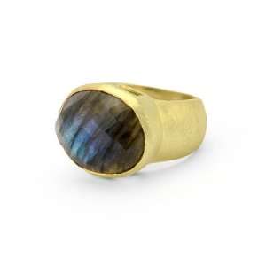    Created Oval Labradorite Ring 18K Gold Clad Betty Carre Jewelry