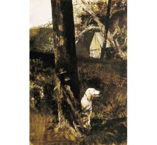 AFTER THE CHASE by Andrew Wyeth 26 X 17 HUNTING DOG  