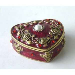  Red Epoxy Heart Shaped Jewelry Trinket Box With Pearl 1in 