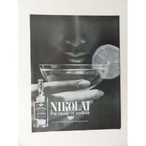 Nikolai Vodka. 1970 full page print ad(woman taking a drink.) original 