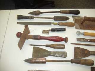   Collection Old Antique Huge Wood Hand Tool Lot of 22 Wooden Handle