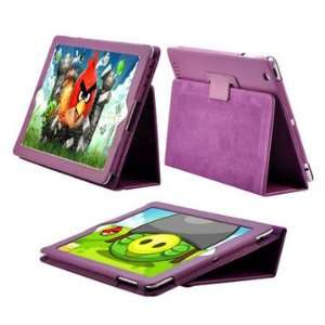 High Quality Magnetic Folding Stand Leather Case for iPad 2(Purple)