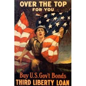 UNITED STATES AMERICAN FLAG OVER THE TOP BUY US BONDS LIBERTY LOAN WAR 