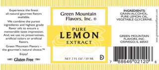 Label for 2oz Pure Lemon Extract by Green Mountain Flavors