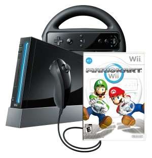   Black Wii Console w/Mario Kart by Nintendo