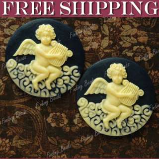2pcs blue oval resin Angel Vintage Style cameo RB0606 1  
