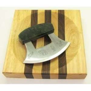  Alaskan Jade Handle Ulu Knife w/ Chopping Board Bowl 