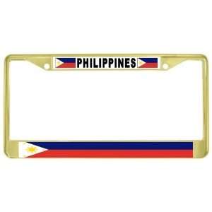  Philippines Filipino Flag Gold Tone Metal License Plate 