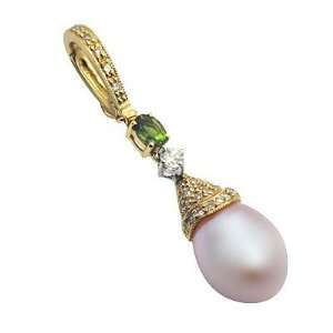   Pearl Diamond Gemstone Pendant in Yellow Gold: Avianne & Co: Jewelry