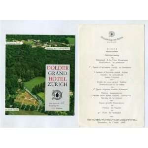  Dolder Grand Hotel Menu & Brochure Zurich Switzerland 1966 